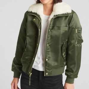 Gap Faux Fur Lined Satin Bomber Jacket Size L